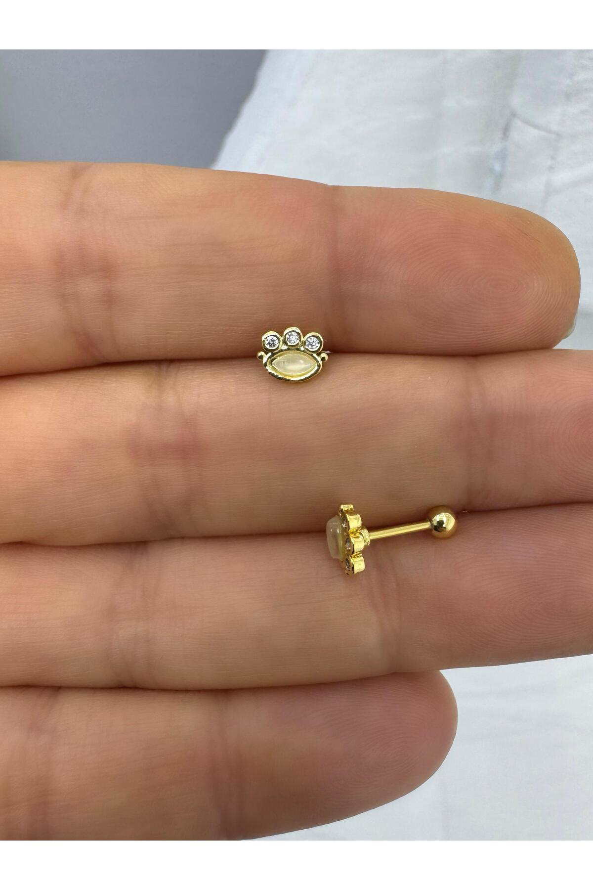Zirkon ve sedef taşlı pati 1 adet tragus helix lobe conch flat lobe uyumlu piercing küpe