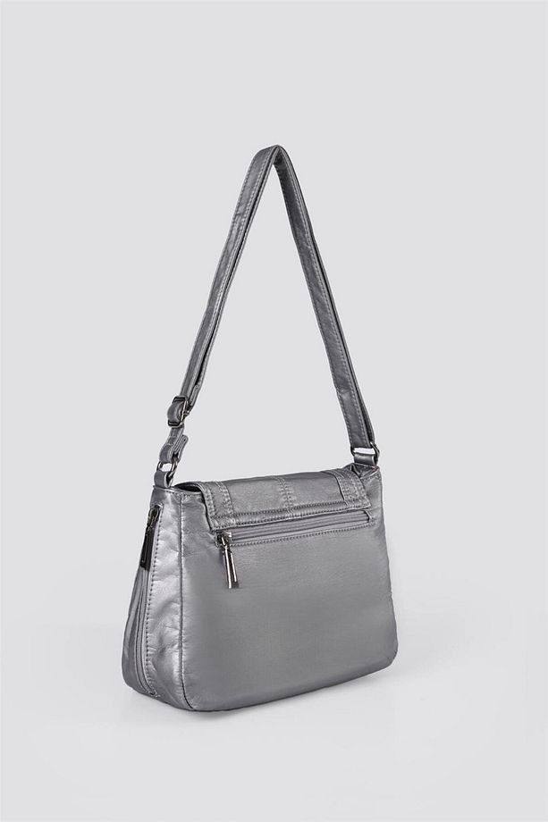 Ziwen Gri Cilt Omuz Çantası