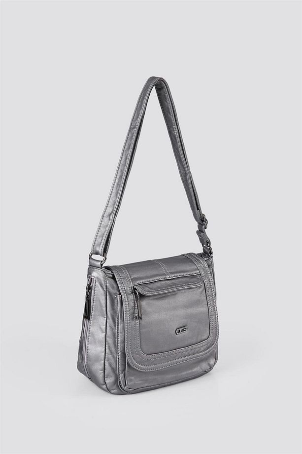 Ziwen Gri Cilt Omuz Çantası