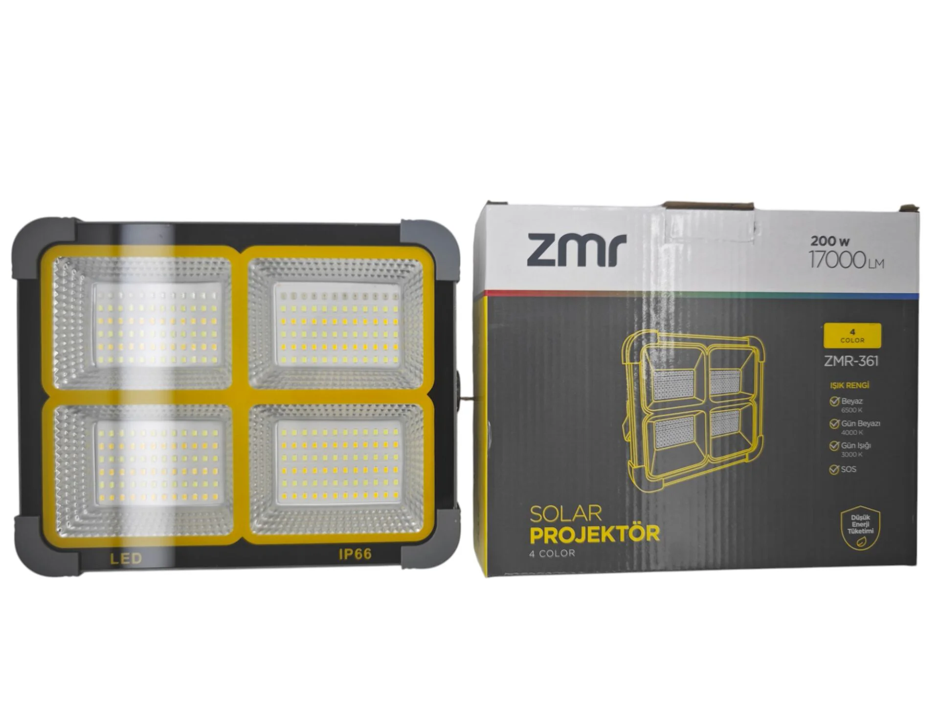 ZMR-361   ZMR 200W Led Solar Şarjlı Projektör - 4 Fonksiyonlu