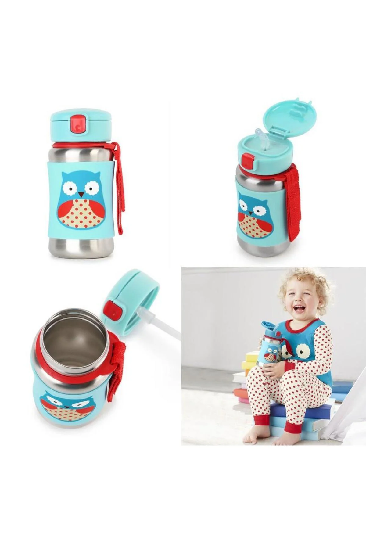 Zoo Pipetli Paslanmaz Çelik Suluk 350 ml Baykuş
