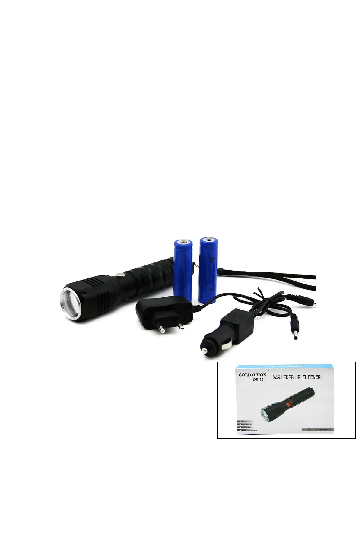 Zoomlu COB LED Şarjlı Metal El Feneri 3000 Lümen 17 cm