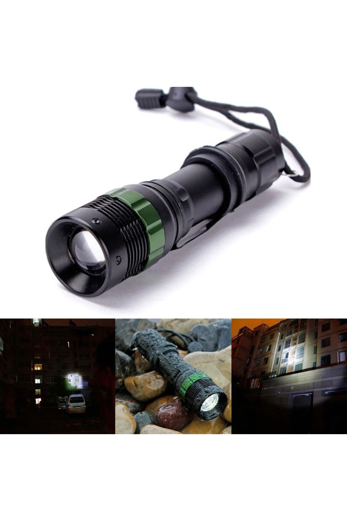 Zoomlu Oto Şarjlı EL Feneri Watton Wt-012 Siyah