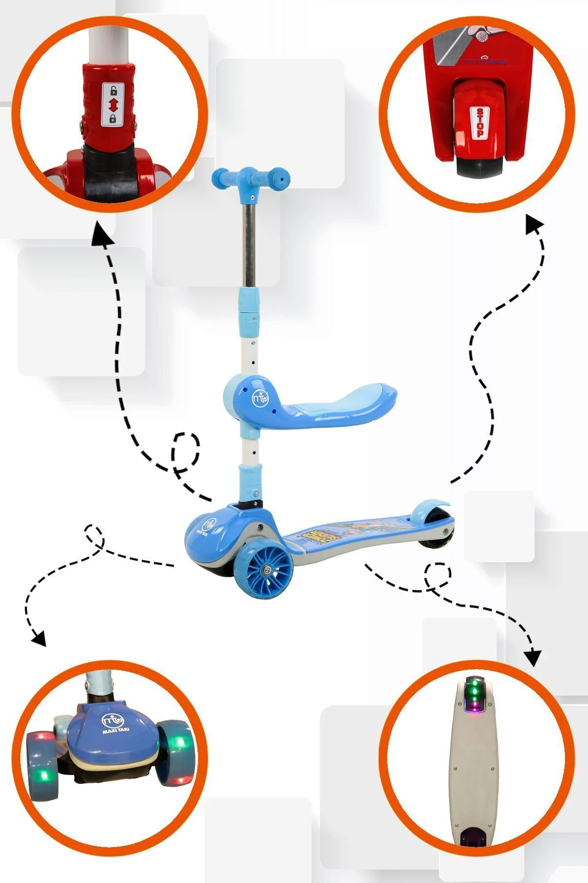 Zoomy Oturaklı Işıklı Katlanabilir Scooter Mavi