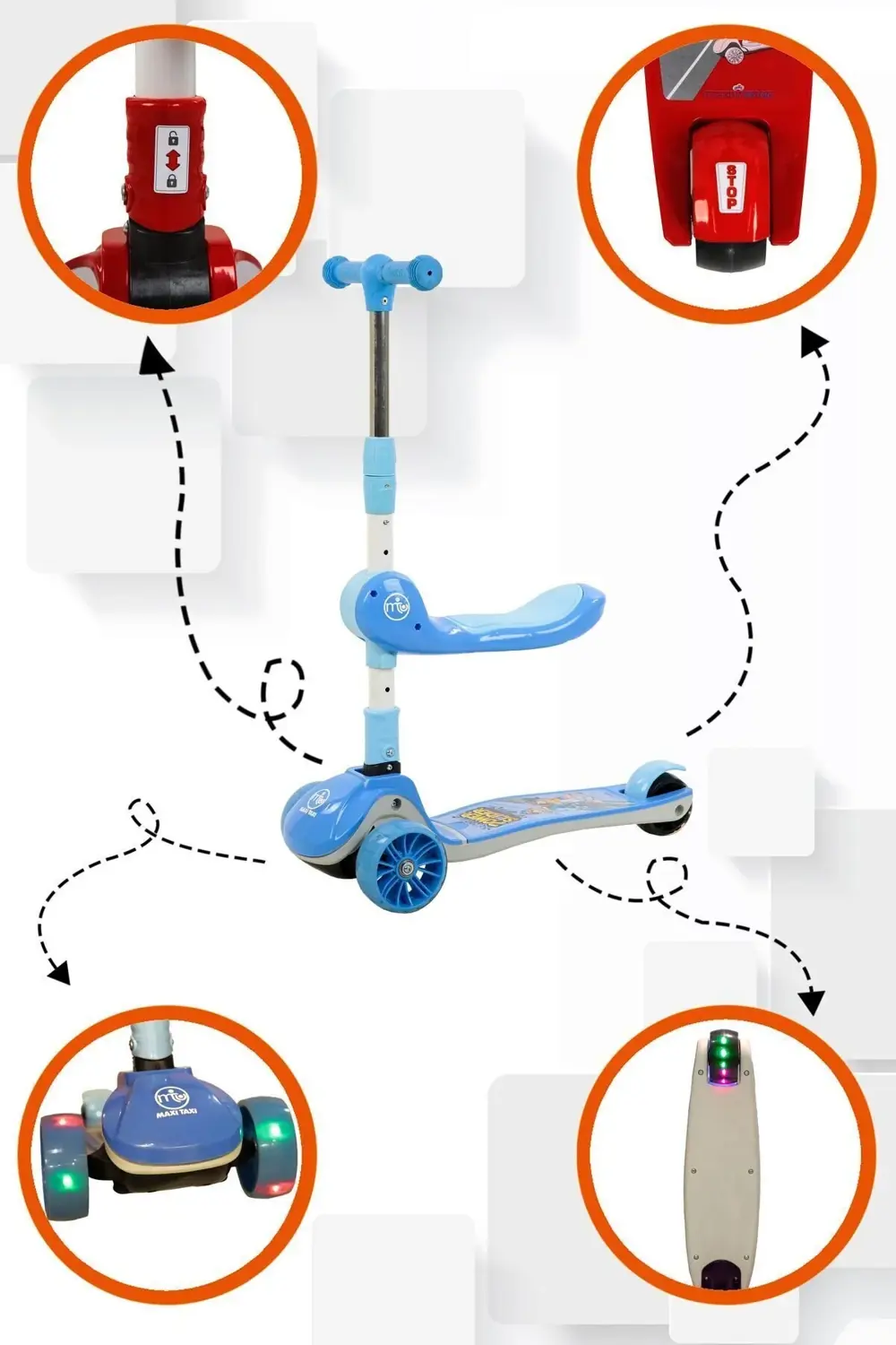 Zoomy Oturaklı Işıklı Katlanabilir Scooter Mavi