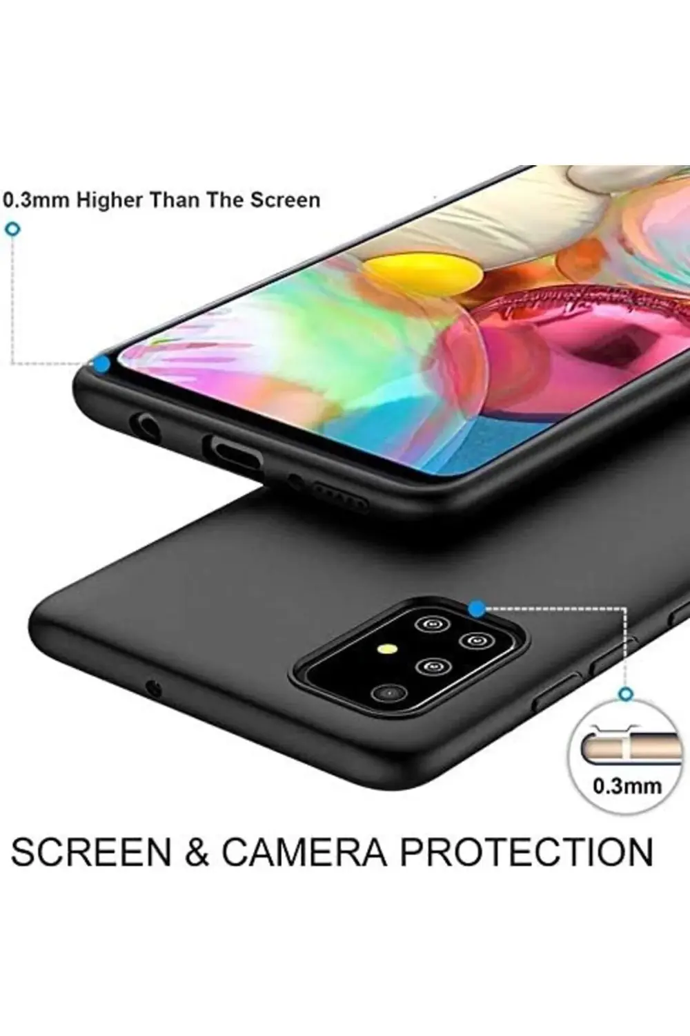 zore BY CONNERS GALAXY A71 MAT SİYAH SİLİKON + 2 ADET CAM EKRAN K