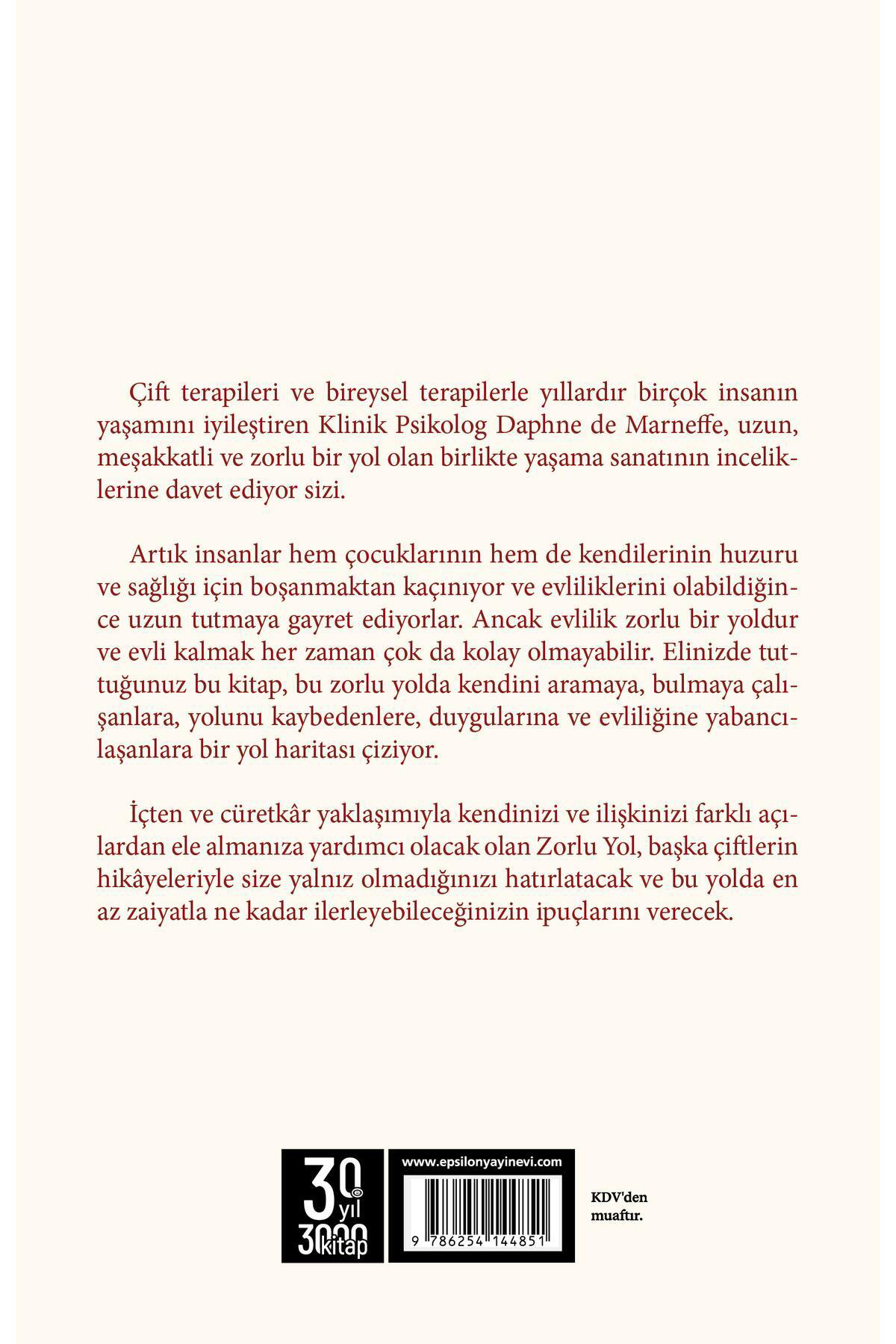 Epsilon Yayınevi Zorlu Yol Evlilik Ve Birlikte Yaşama Sanatı Dr. Daphne De Marneff