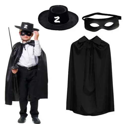 Zorro Pelerin Şapkası ve Maske Seti Çocuk Boy Zorro Pelerin Şapkası ve Maske Seti Çocuk Boy