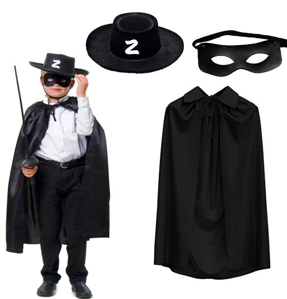 Zorro Pelerini Şapkası ve Maske Seti Çocuk Boy Zorro Pelerini Şapkası ve Maske Seti Çocuk Boy