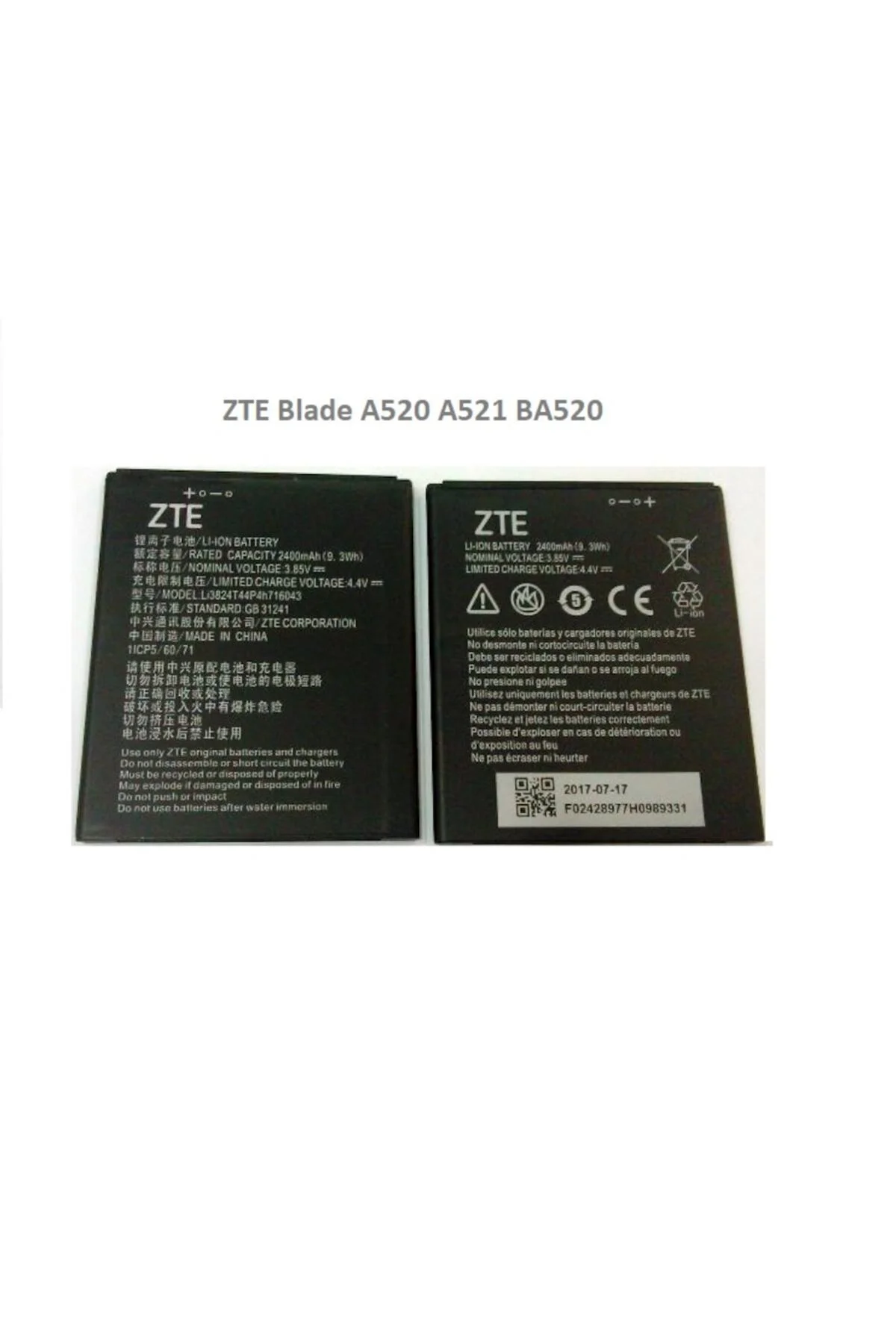 Zte Blade A520 A521 Ba520 Uyumlu Batarya Pil Li3824T44P4H716043 2400 Mah