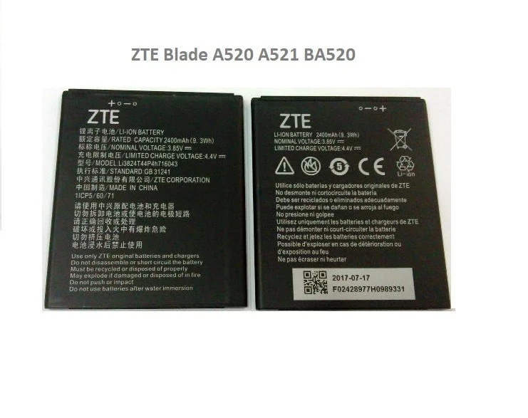 ZTE Blade A520 A521 BA520 Batarya Pil Li3824T44P4h716043 2400 mAh ZTE Blade A520 A521 BA520 Batarya Pil Li3824T44P4h716043 2400 mAh