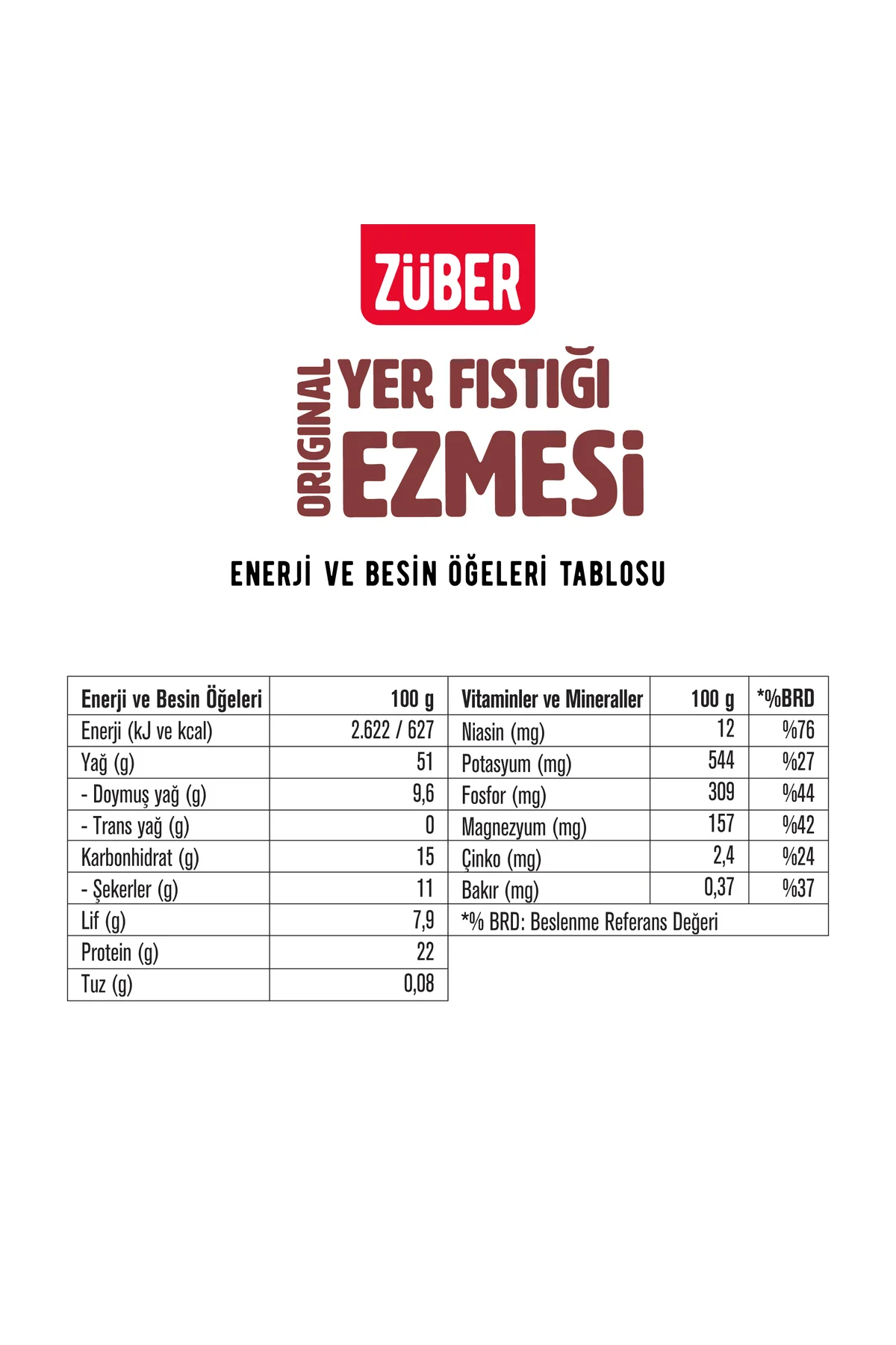 ZUBEROriginal Fıstık Ezmesi 315 gr x 1 Adet