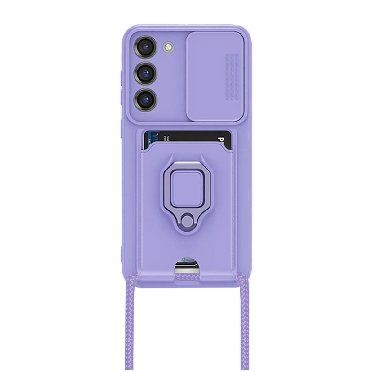 Zuma Silikon Kılıf - Galaxy S23 Plus Kart Bölmeli, Standlı ve Lila