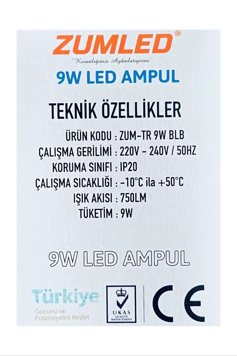 Zumled 9W Beyaz LED Ampul Royaleks-201