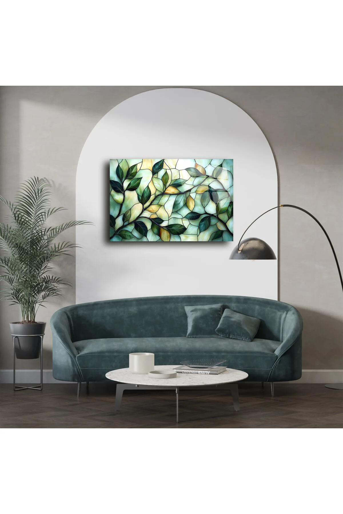 Zümrüt Yeşili Yapraklı Vitray Panel Zümrüt Yeşili Yapraklı Vitray Panel