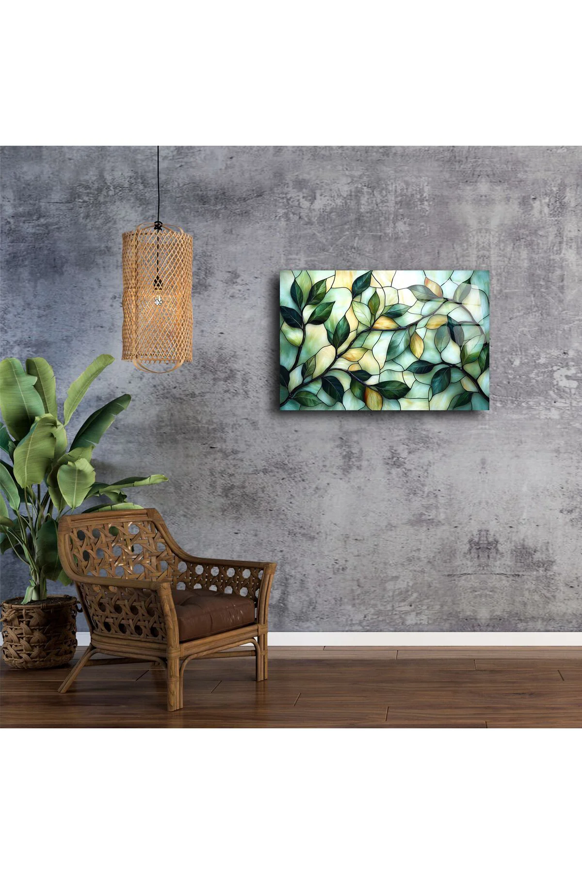 Zümrüt Yeşili Yapraklı Vitray Panel Zümrüt Yeşili Yapraklı Vitray Panel