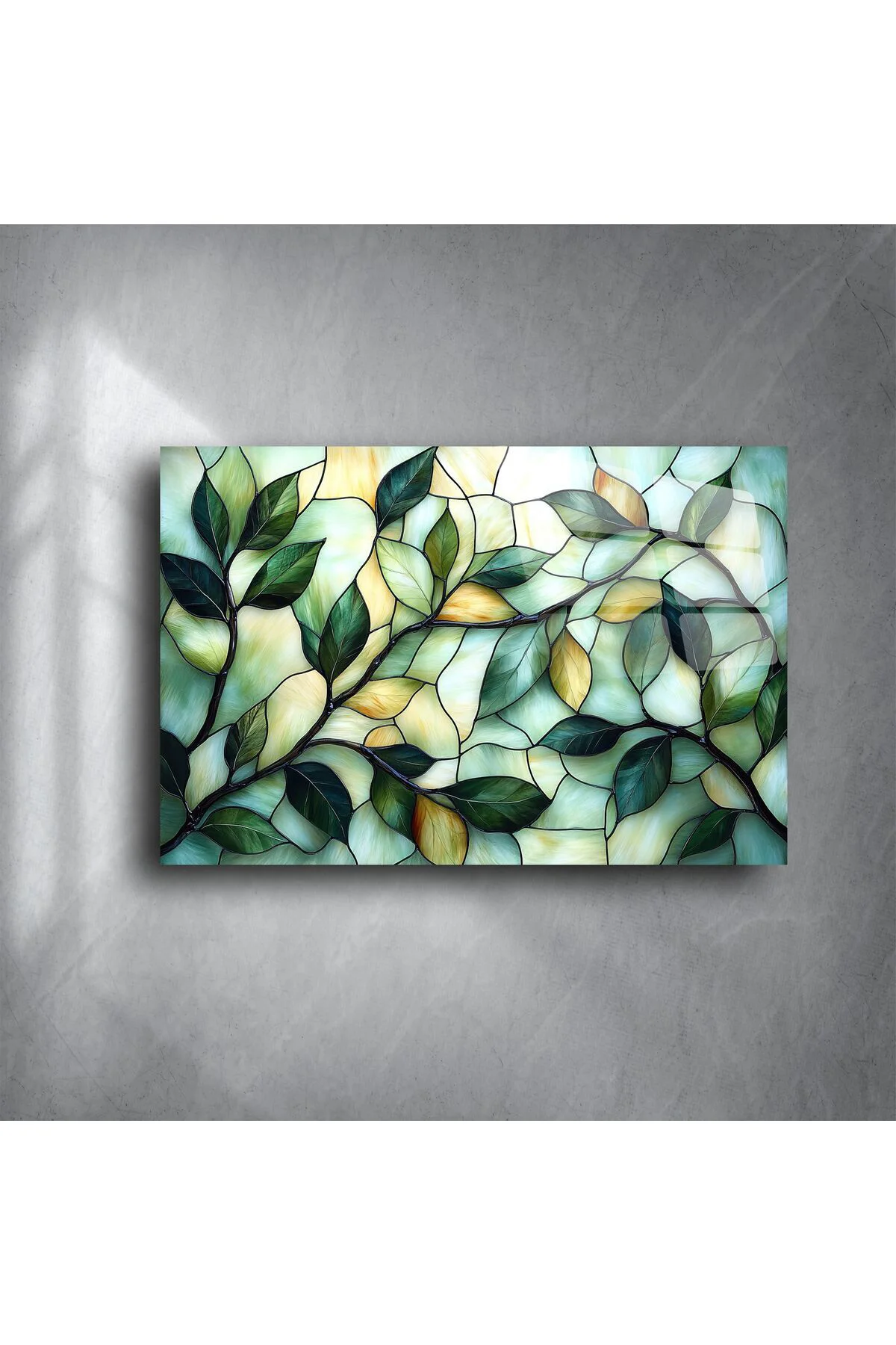 Zümrüt Yeşili Yapraklı Vitray Panel Zümrüt Yeşili Yapraklı Vitray Panel