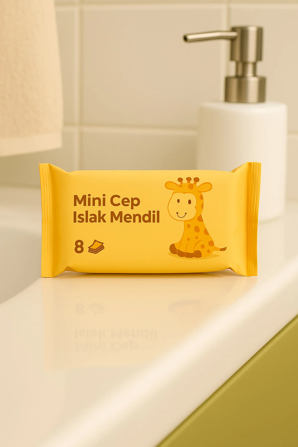 Zürafa Desenli Mini Islak Mendil 4 Adet • 8'li Cep Boy • Çocuklar İçin 🦒✨ Zürafa Desenli Mini Islak Mendil 4 Adet • 8'li Cep Boy • Çocuklar İçin 🦒✨