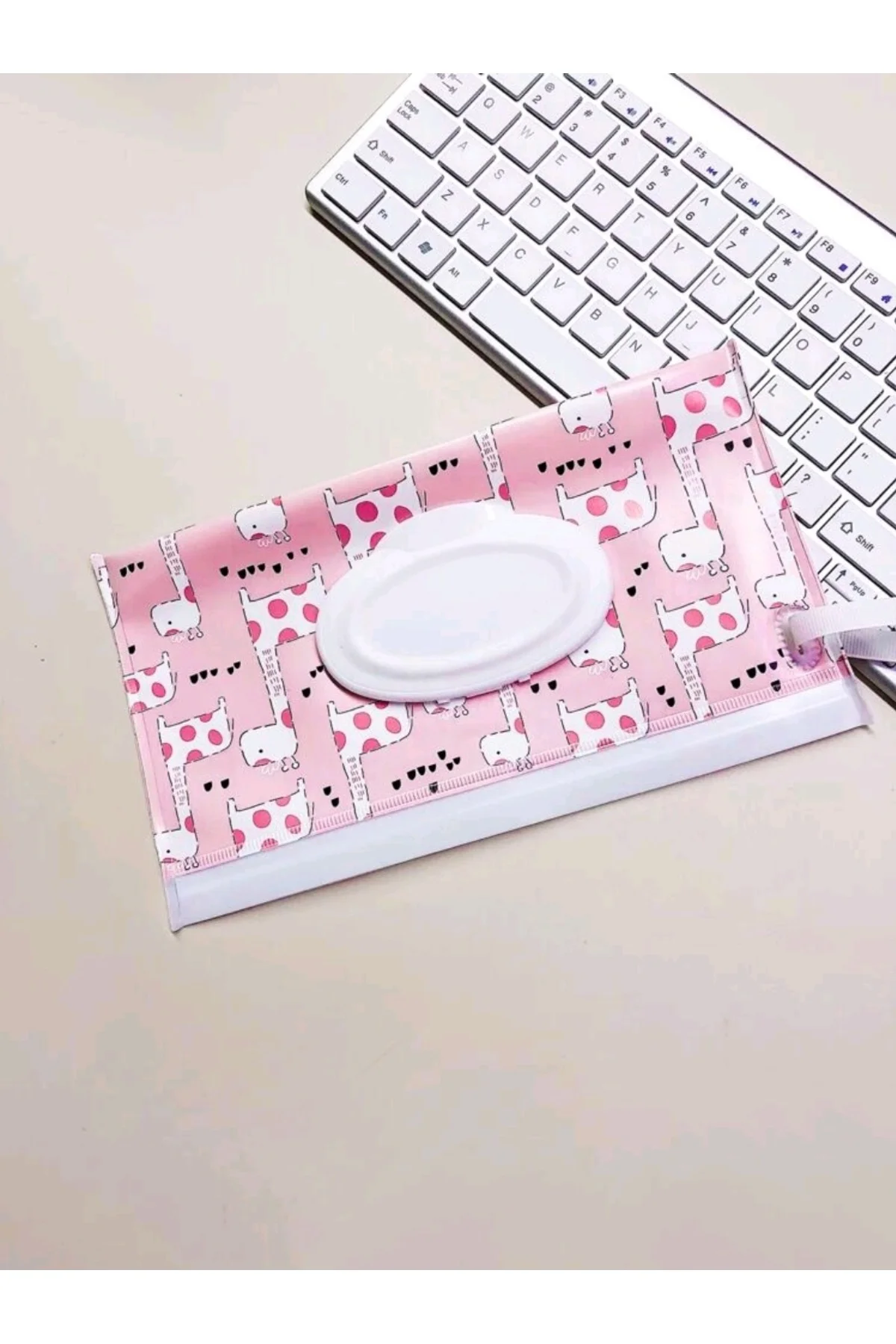 Zürafa Desenli Pembe Islak Mendil Çantası