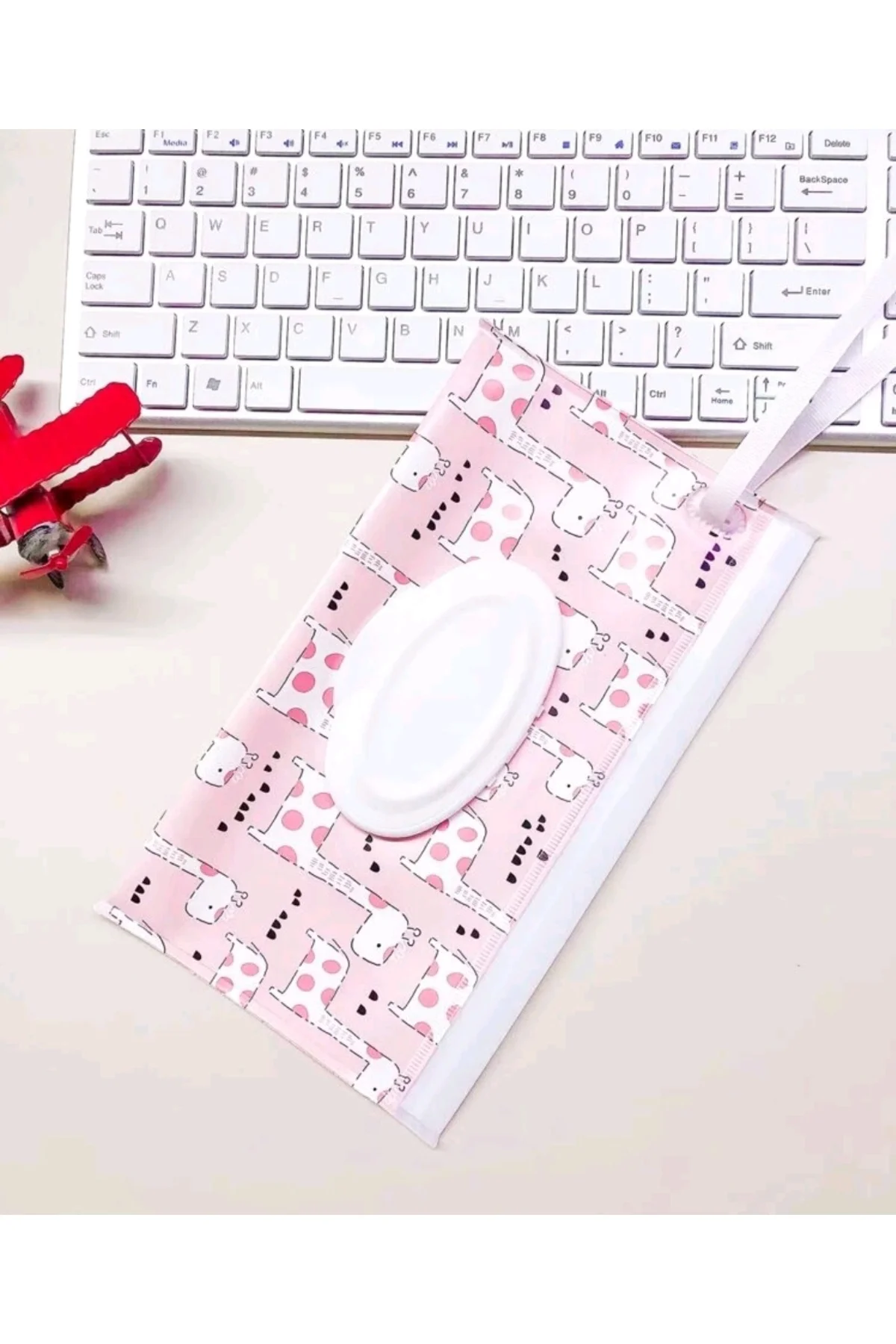 Zürafa Desenli Pembe Islak Mendil Çantası